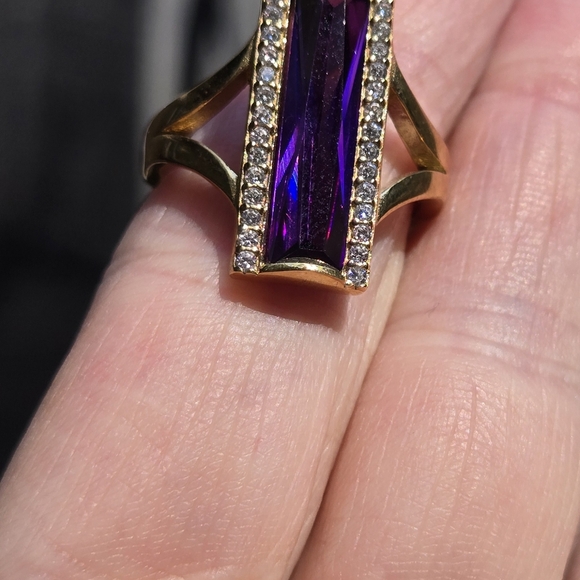 Amethyst Baguette 8k & Topaz Sterling & Gold ring Sz8 - Picture 11 of 11